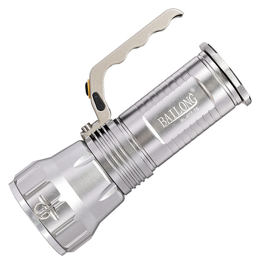 Bailong LED-Taschenlampe BL-677-T6 800 Lumen silber inkl. Ladegerte, Li-Ionen-Akkus & Schultergurt Bild 1