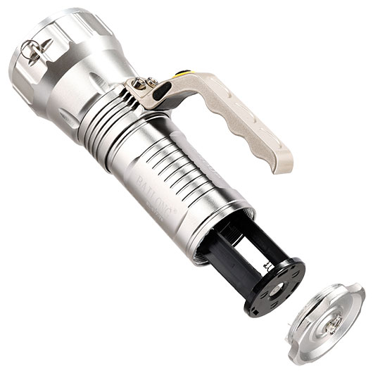 Bailong LED-Taschenlampe BL-677-T6 800 Lumen silber inkl. Ladegerte, Li-Ionen-Akkus & Schultergurt Bild 5