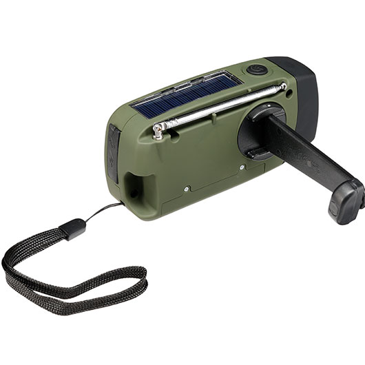 Fosco Emergency Kurbelradio oliv/schwarz FM, AM, SOS-Alarm, Powerbank, Solar und LED-Licht Bild 2