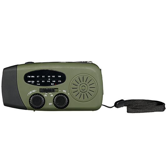 Fosco Emergency Kurbelradio oliv/schwarz FM, AM, SOS-Alarm, Powerbank, Solar und LED-Licht Bild 3