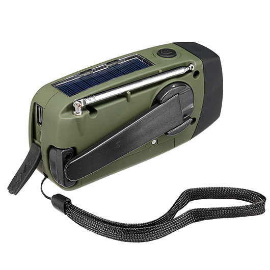 Fosco Emergency Kurbelradio oliv/schwarz FM, AM, SOS-Alarm, Powerbank, Solar und LED-Licht Bild 4