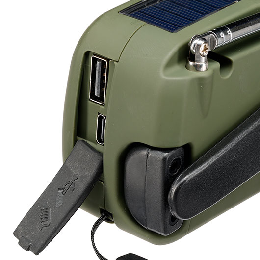 Fosco Emergency Kurbelradio oliv/schwarz FM, AM, SOS-Alarm, Powerbank, Solar und LED-Licht Bild 5