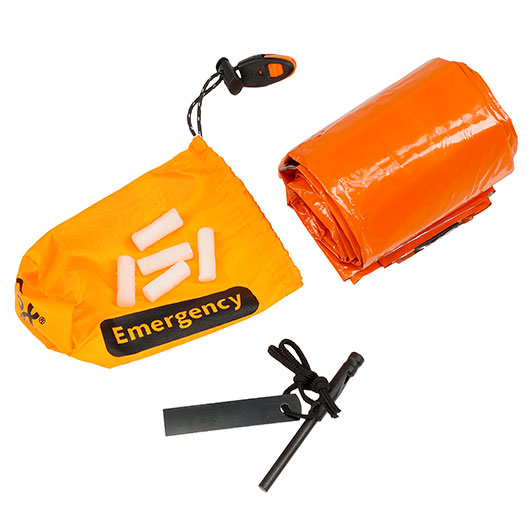 Fox Outdoor Notfall-Biwaksack orange inkl. Signalpfeife, Zndstahl, Schaber & Baumwollzunder Bild 1