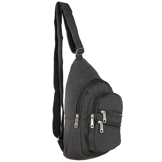 Kleine Schultertasche mit Trageriemen und mehreren Staufchern schwarz