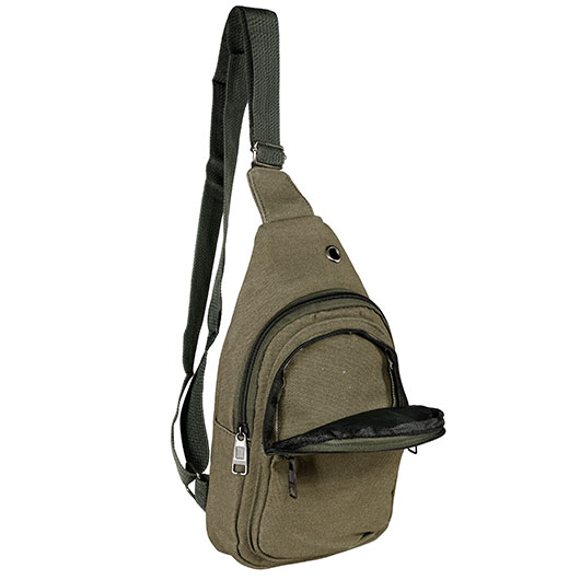 Kleine Schultertasche mit verstellbarem Trageriemen und mehreren Staufchern steingrau-oliv Bild 10