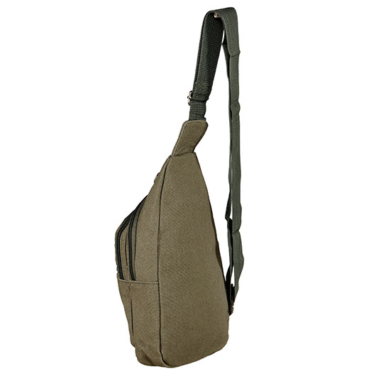 Kleine Schultertasche mit verstellbarem Trageriemen und mehreren Staufchern steingrau-oliv Bild 3
