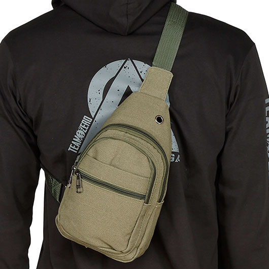 Kleine Schultertasche mit verstellbarem Trageriemen und mehreren Staufchern steingrau-oliv Bild 4