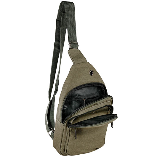 Kleine Schultertasche mit verstellbarem Trageriemen und mehreren Staufchern steingrau-oliv Bild 8