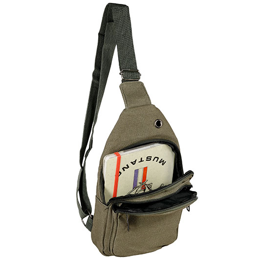 Kleine Schultertasche mit verstellbarem Trageriemen und mehreren Staufchern steingrau-oliv Bild 9