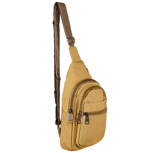 Kleine Schultertasche mit Trageriemen und mehreren Staufchern coyote