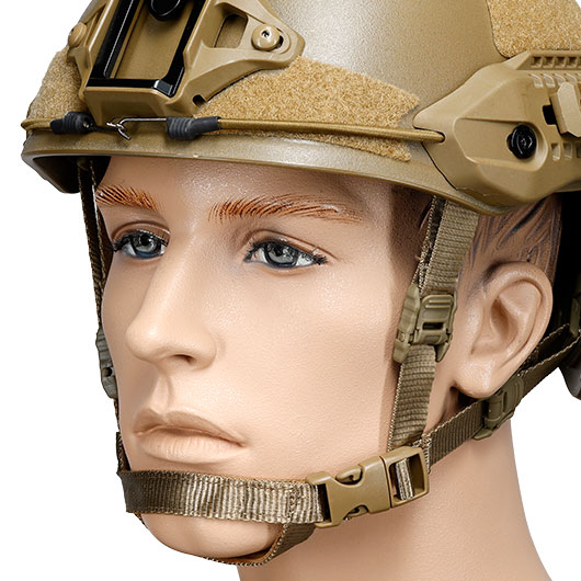 WoSport Airsoft Helm MK Training Style mit NVG Mount und seitlichen Rails verstellbar tan Bild 6