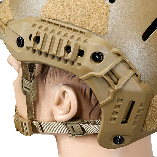 WoSport Airsoft Helm MK Training Style mit NVG Mount und seitlichen Rails verstellbar tan Bild 7