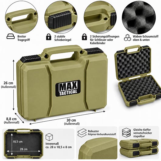 MAX Tactical Pistol Hard Case Pistolenkoffer 30 x 26 x 8,8 cm Waben-Schaumstoff oliv Bild 9