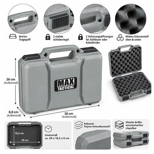 MAX Tactical Pistol Hard Case Pistolenkoffer 30 x 26 x 8,8 cm Waben-Schaumstoff grau Bild 8