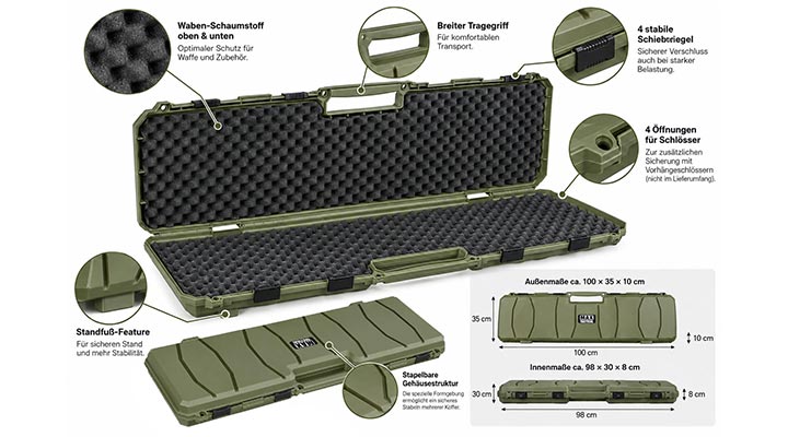 MAX Tactical Hard Case Waffenkoffer 100 x 35 x 10 cm Waben-Schaumstoff dark oliv Bild 9