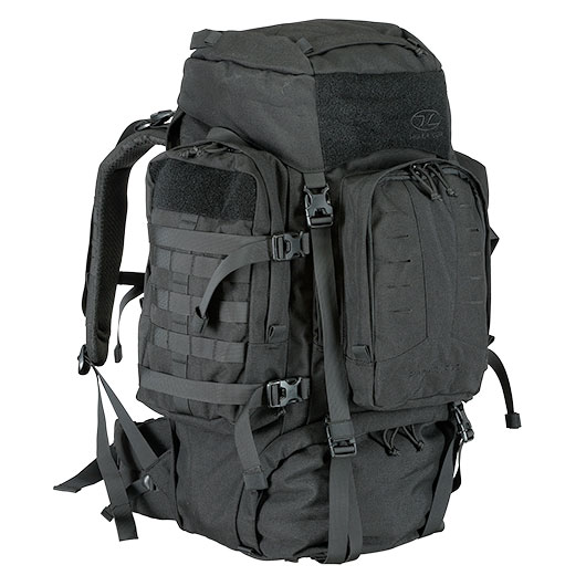 Highlander Rucksack Pinnacle 70 Liter Molle mit abnehmbaren Seitentaschen schwarz