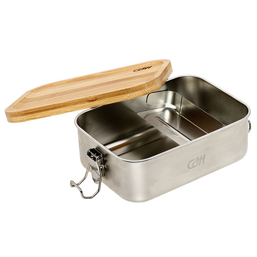 CJH Lunchbox M Edelstahl Brotzeitdose mit Bambusdeckel und Fachteiler 850 ml Bild 2