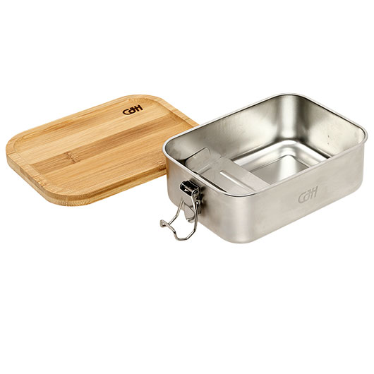 CJH Lunchbox M Edelstahl Brotzeitdose mit Bambusdeckel und Fachteiler 850 ml Bild 3