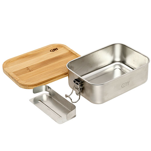CJH Lunchbox M Edelstahl Brotzeitdose mit Bambusdeckel und Fachteiler 850 ml Bild 4