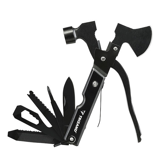 Trizand 17-in-1-Multitool mit  Hammer, Axt, S�ge, Zange uvm. inkl. G�rteltasche schwarz