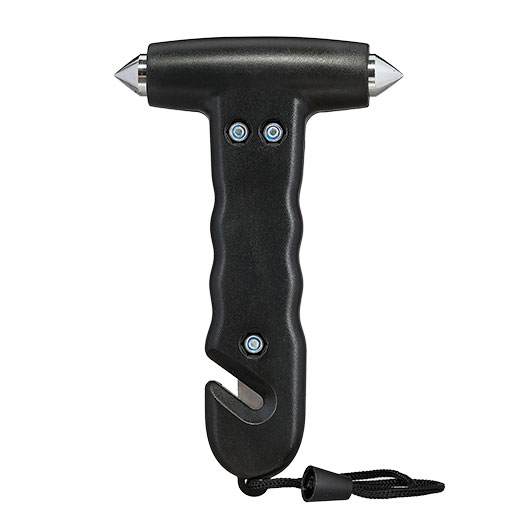 Benson Automotive 2-in-1 Notfallhammer mit Gurtschneider und beidseitiger Metallspitze schwarz