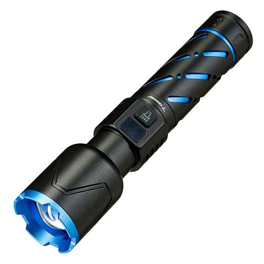 Trizand taktische LED-Taschenlampe 800 Lumen 3 Leuchtmodi inkl. Strobe aufladbar inkl. Handschlaufe und USB-C-Kabel schwarz-blau