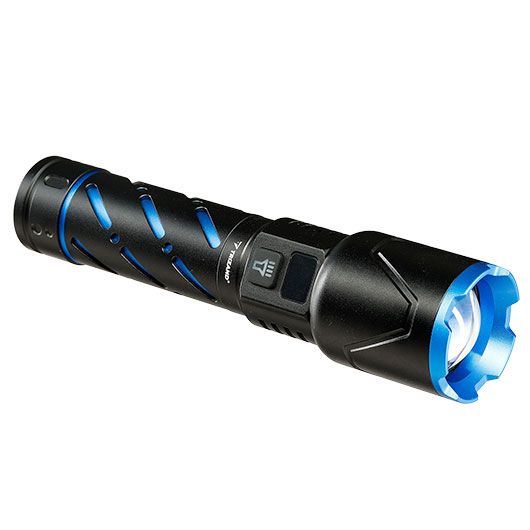 Trizand taktische LED-Taschenlampe 800 Lumen 3 Leuchtmodi inkl. Strobe aufladbar inkl. Handschlaufe und USB-C-Kabel schwarz-blau Bild 2