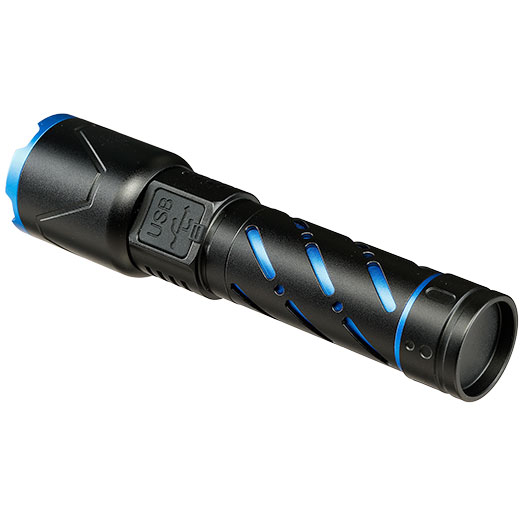 Trizand taktische LED-Taschenlampe 800 Lumen 3 Leuchtmodi inkl. Strobe aufladbar inkl. Handschlaufe und USB-C-Kabel schwarz-blau Bild 3