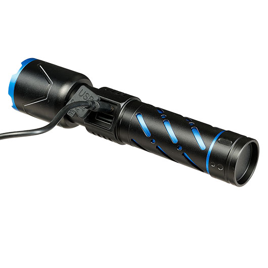 Trizand taktische LED-Taschenlampe 800 Lumen 3 Leuchtmodi inkl. Strobe aufladbar inkl. Handschlaufe und USB-C-Kabel schwarz-blau Bild 6