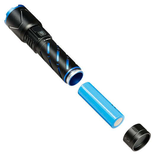 Trizand taktische LED-Taschenlampe 800 Lumen 3 Leuchtmodi inkl. Strobe aufladbar inkl. Handschlaufe und USB-C-Kabel schwarz-blau Bild 7