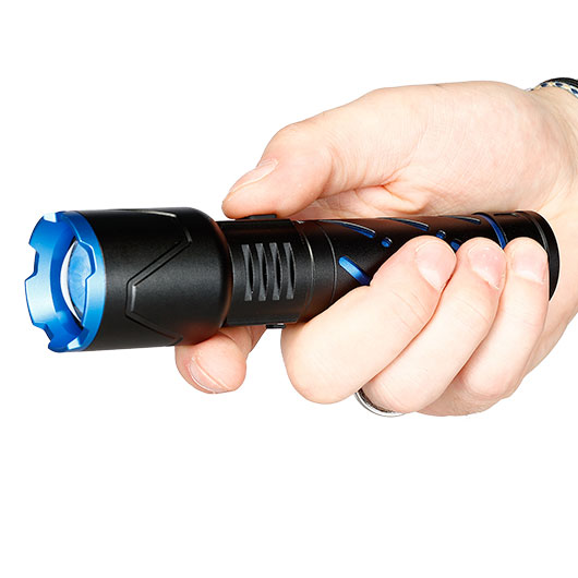 Trizand taktische LED-Taschenlampe 800 Lumen 3 Leuchtmodi inkl. Strobe aufladbar inkl. Handschlaufe und USB-C-Kabel schwarz-blau Bild 9