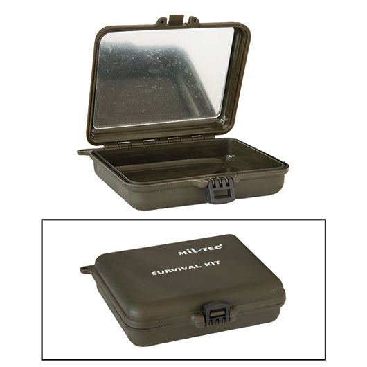 Mil-Tec Aufbewahrungsbox klein Kunststoff mit Spiegel im Deckel 12 x 10 x 3,5 cm oliv