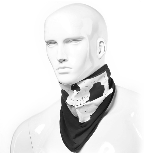 Gesichtstuch mit Klettverschluss Totenkopf schwarz aus elastischer Baumwolle Bild 1