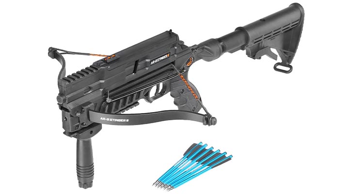 Steambow Repetierarmbrust AR-6 Stinger II Tactical Version 2023 mit Magazin 55 lbs schwarz inkl. 6 Pfeile