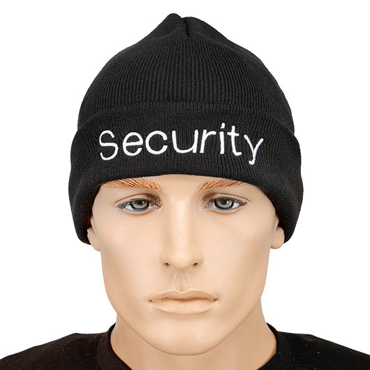 MFH Rollmtze schwarz Feinstrick mit Security bestickt