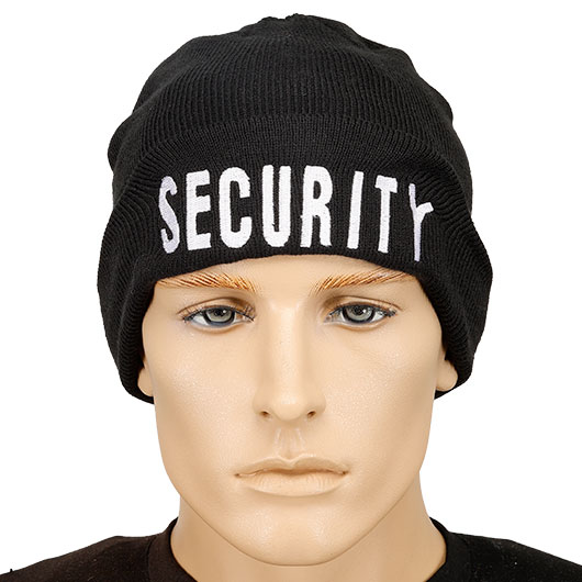 Rollstrickm�tze schwarz mit Security bestickt
