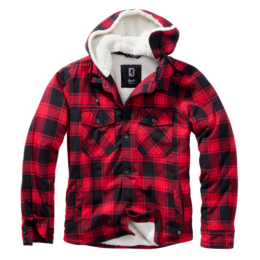 Brandit Flanell Jacke Lumberjacket Hooded Teddyfell rot/schwarz kariert