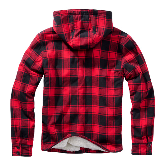 Brandit Flanell Jacke Lumberjacket Hooded Teddyfell rot/schwarz kariert Bild 1
