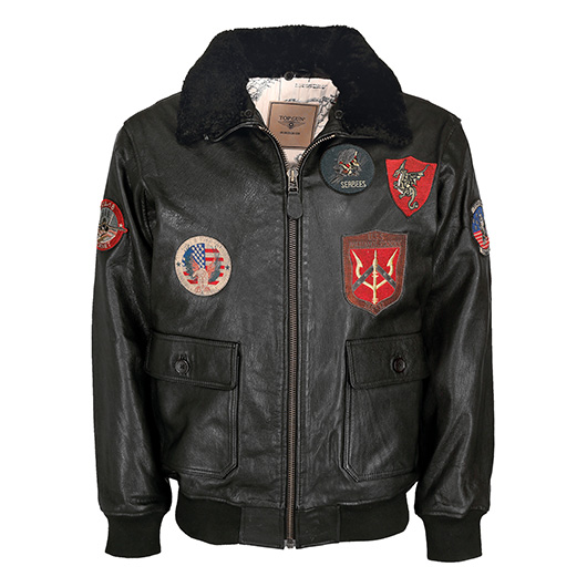 Top Gun Lederjacke mit Pelzkragen schwarz