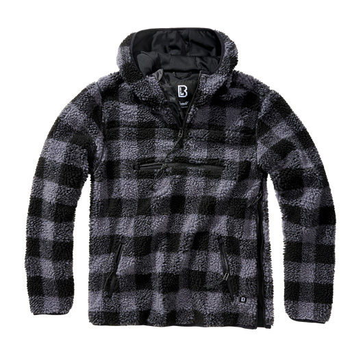 Brandit Kapuzenpullover Teddy Fleece Worker grau/schwarz karriert