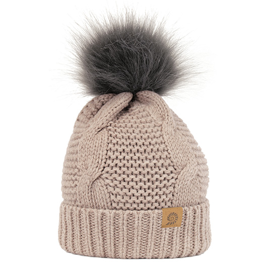 Origin Outdoors Strickmtze Bobble 100% Merinowolle mit abnehmbaren Bommel beige