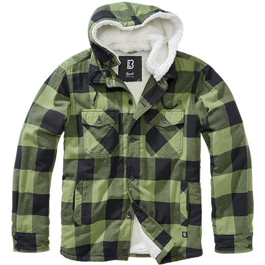 Brandit Hemdjacke Flanell mit Kapuze schwarz/oliv kariert