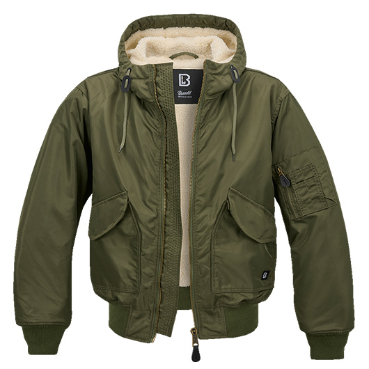 Brandit Jacke CWU mit Teddyfleece und Kapuze oliv