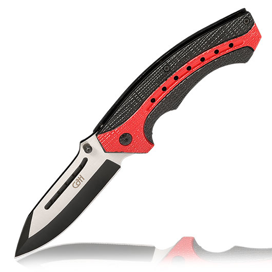 CJH Einhandmesser schwarz rot mit Aluminium-Griff