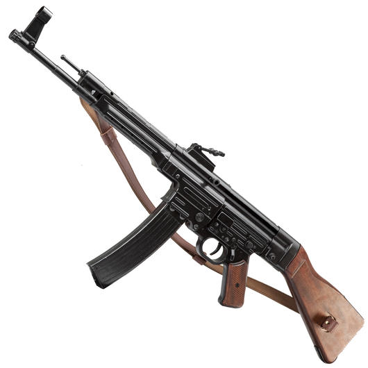 StG 44 Dekomodell aus Metall mit Holzschaft und Gewehrgurt