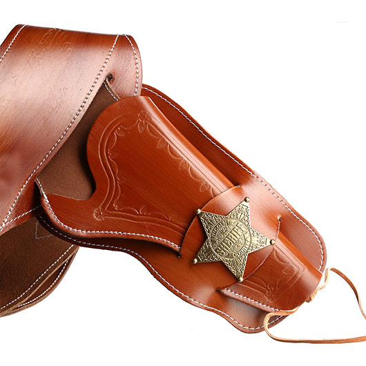 Coltgrtel aus Leder mit Sheriffstern fr 1 Colt inkl. 24 Dekopatronen braun Bild 3