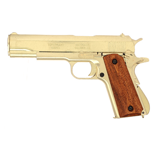 Dekowaffe 45er Colt Government M191A1 goldfinish Holzgriffschalen