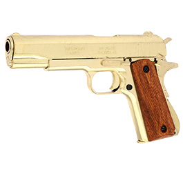 Dekowaffe 45er Colt Government M191A1 goldfinish Holzgriffschalen Bild 1