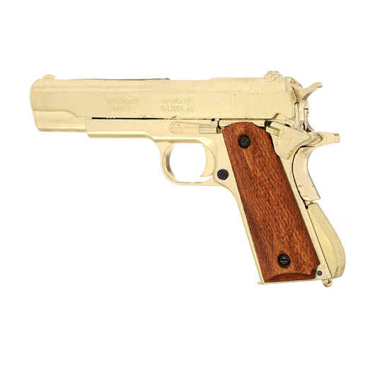 Dekowaffe 45er Colt Government M191A1 goldfinish Holzgriffschalen Bild 2