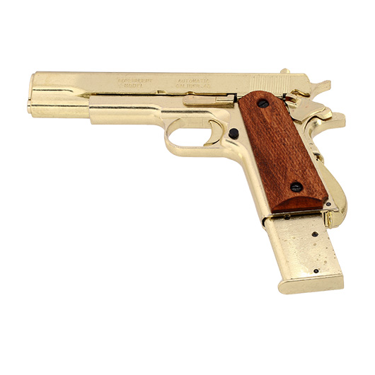 Dekowaffe 45er Colt Government M191A1 goldfinish Holzgriffschalen Bild 6